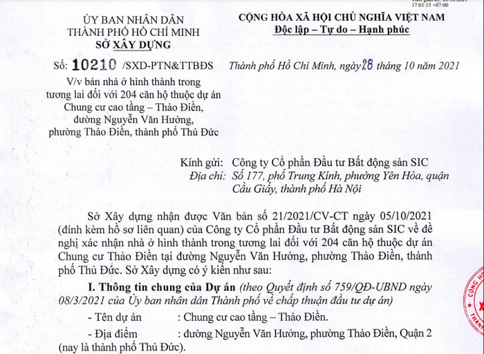 TP. HCM: Sở Xây dựng thông tin về việc mua căn hộ tại chung cư Thảo Điền